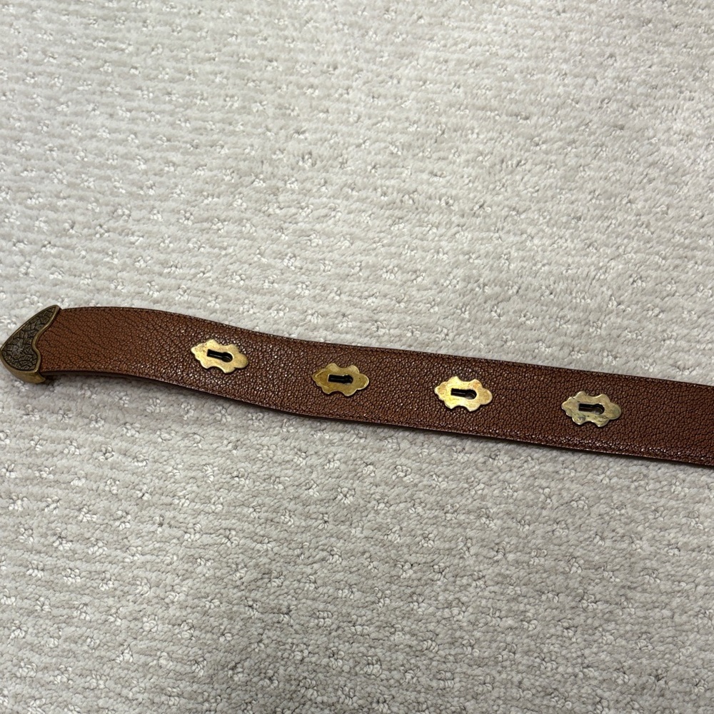 Ralph Lauren Brown Leather Belt with Decorative Gold Crown Buckle - Picture 4 of 8